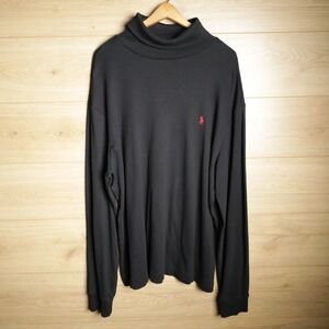 Polo Ralph Lauren Black Long Sleeve Turtleneck Polo Red Pony Logo Mens XXL